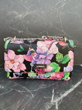 Steve Madden Floral Print Chain Shoulder Bag - Black/Pink/Green